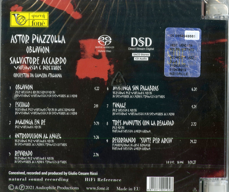 Accardo Salvatore E Orchestra Da Camera Italiana - Oblivion (Sacd) Cd 8012871001958