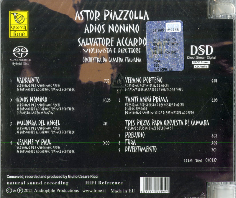 Accardo Salvatore E Orchestra Da Camera Italiana - Astor Piazzolla Adios Nonino (Sacd) Cd 8012871002054