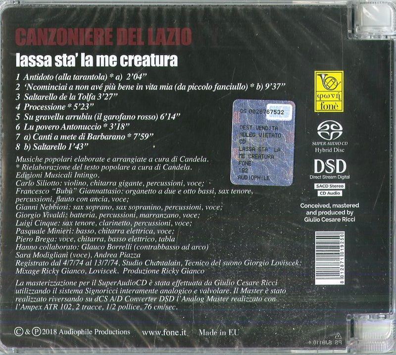 Canzoniere Del Lazio - Lassa Sta' La Me Creatura (Sacd) Cd 8012871019250