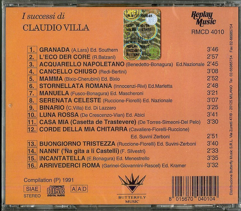 Villa Claudio - I Successi Di Claudio Villa Cd 8015670040104