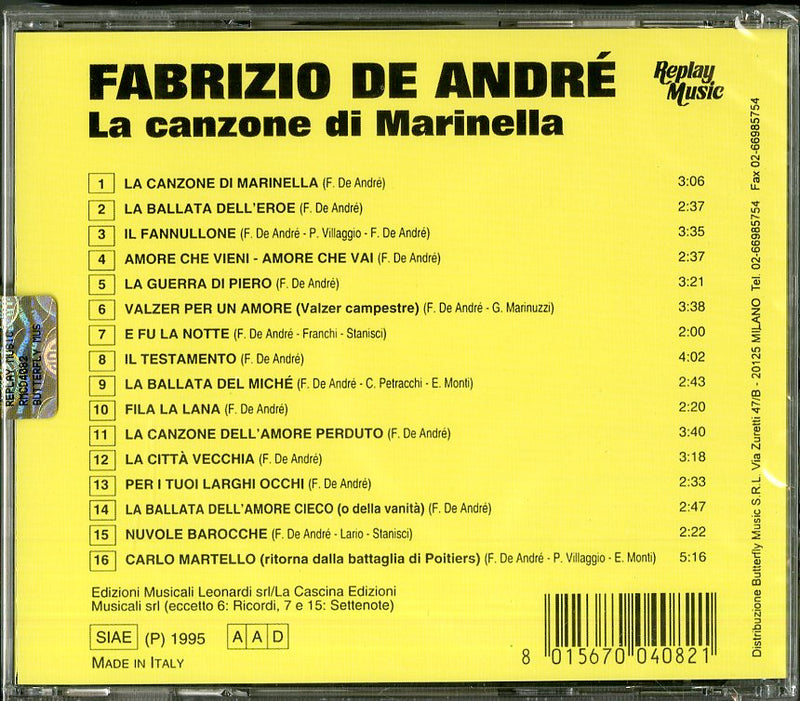 De Andre' Fabrizio - La Canzone Di Marinella Cd 8015670040821