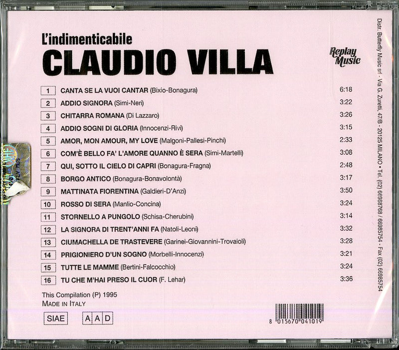 Villa Claudio - L'Indimenticabile Cd 8015670041019