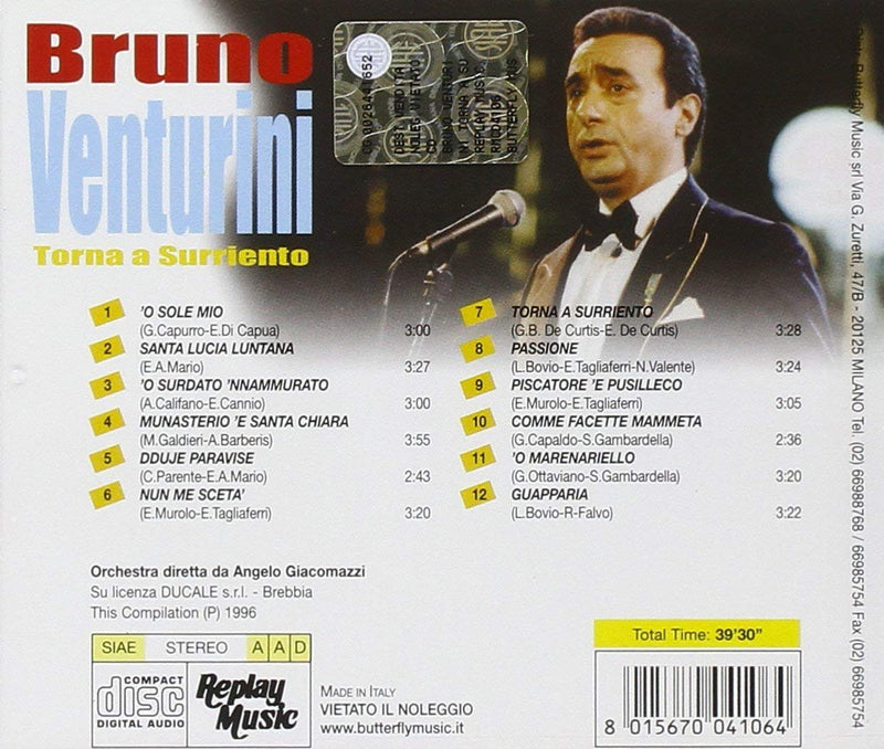 Venturini Bruno - Torna A Surriento Cd 8015670041064