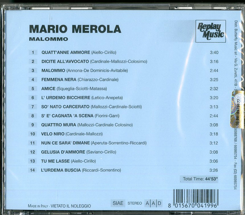 Merola Mario - Malommo Cd 8015670041996