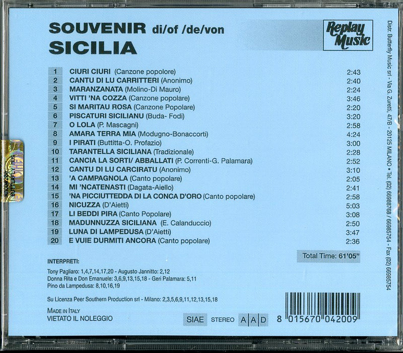 Compilation - Souvenir Di Sicilia Cd 8015670042009
