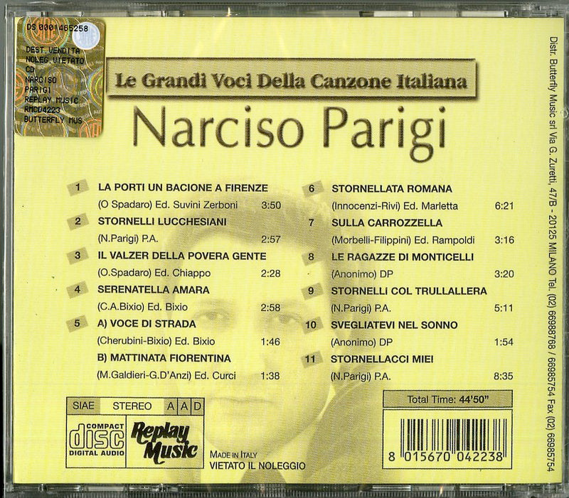 Parigi Narciso - Le Grandi Voci . Narciso Parigi CD 8015670042238