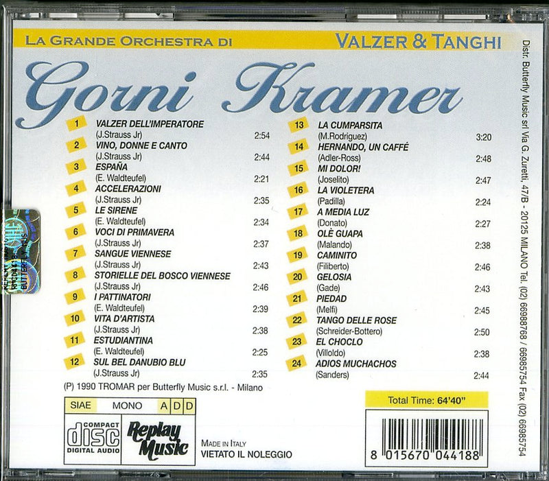 Kramer Gorni - Valzer & Tanghi CD 8015670044188