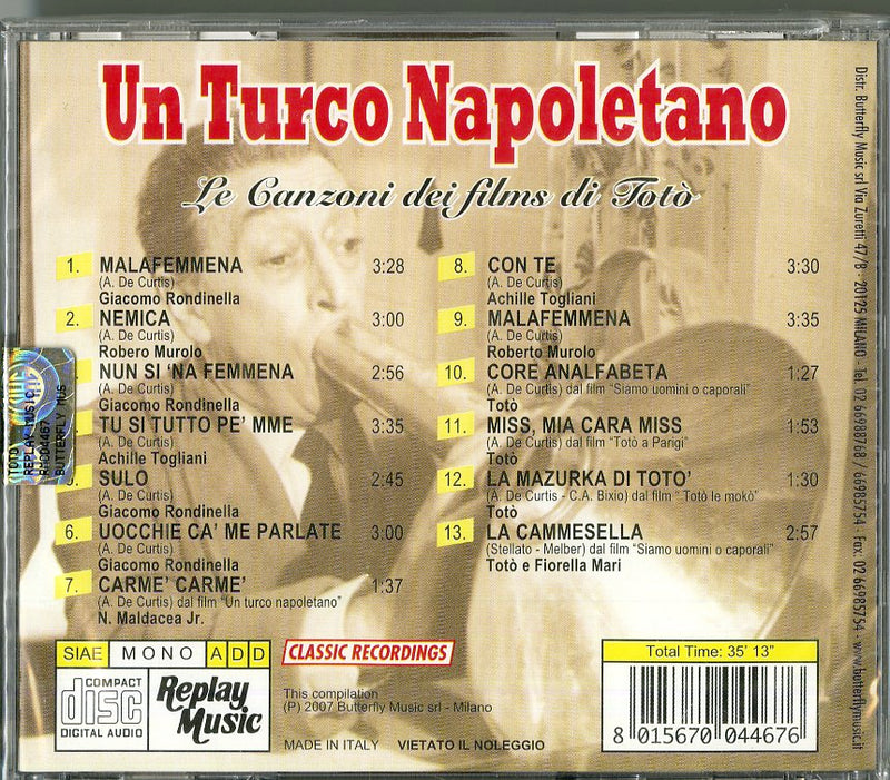 Compilation - Un Turco Napoletano - Le Canzoni Dei Films Di Toto' CD 8015670044676