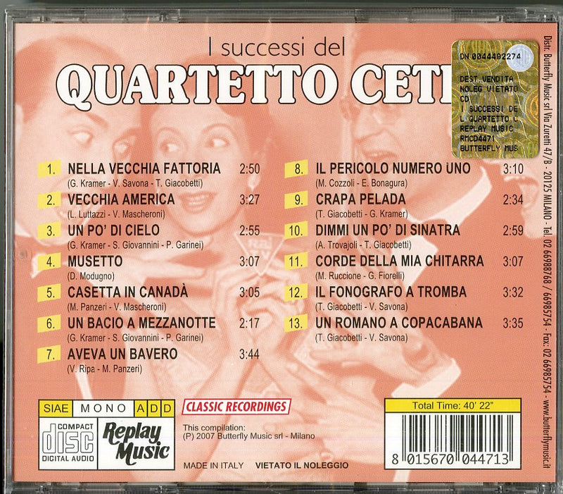 Quartetto Cetra Il - I Successi Del Quartetto Cetra CD 8015670044713