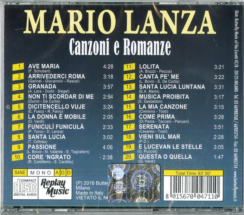 Lanza Mario - Canzoni E Romanze Cd 8015670047110
