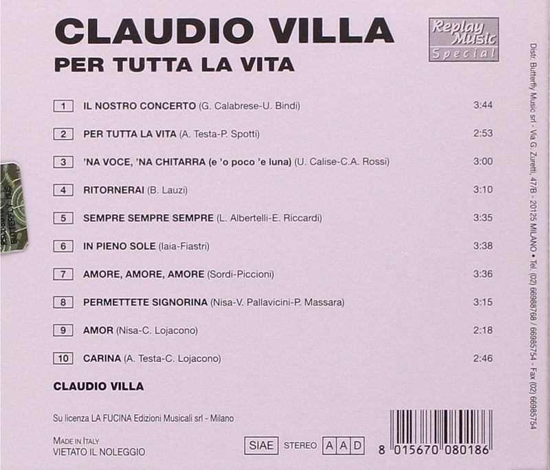 Villa Claudio - Per Tutta La Vita Cd 8015670080186