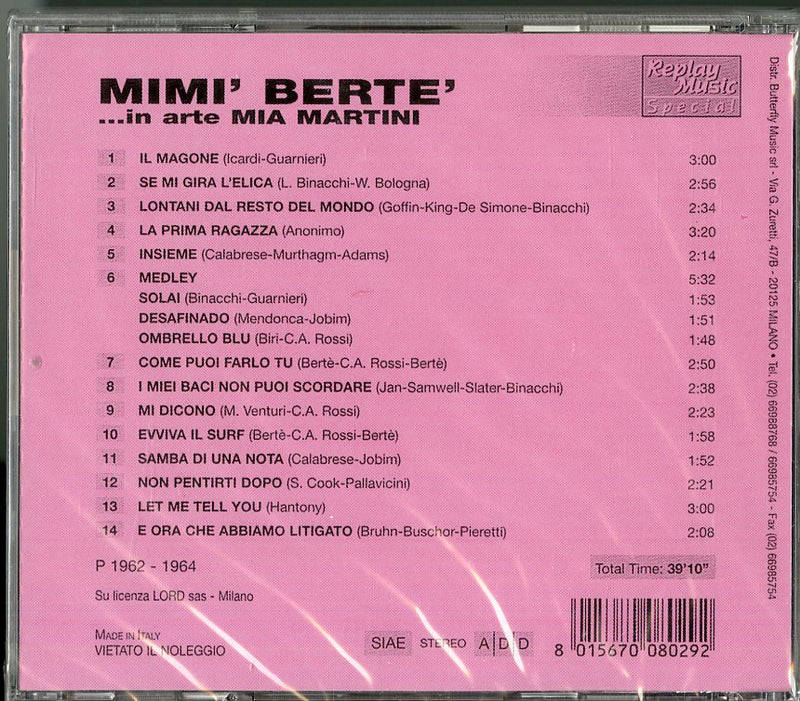 Martini Mia - Mimi' Berte' In Arte Mia Martini Cd 8015670080292