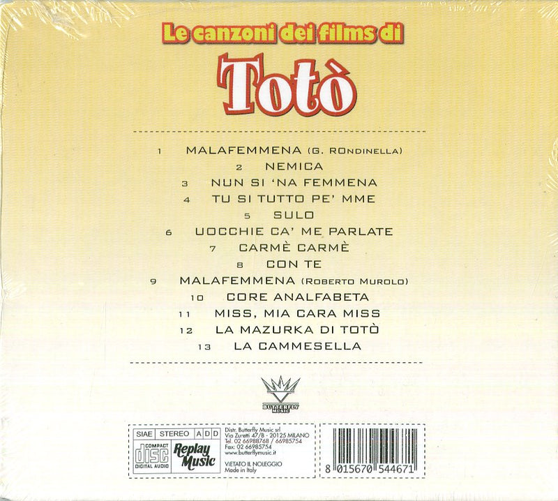 Compilation - Le Canzoni Dei Film Di Toto' CD 8015670544671