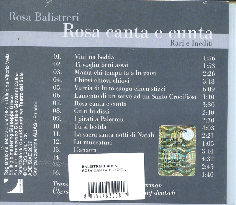 Balistreri Rosa - Rosa Canta E Cunta Cd 8015948300817