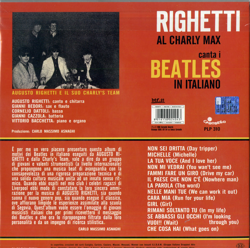 Righetti Augusto - Al Charly Max Canta I Beatles In Italiano (180 Gr.) Lp 8016158024043