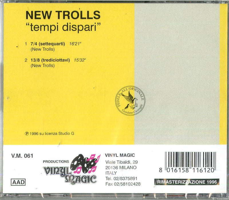 New Trolls - Tempi Dispari Cd 8016158116120