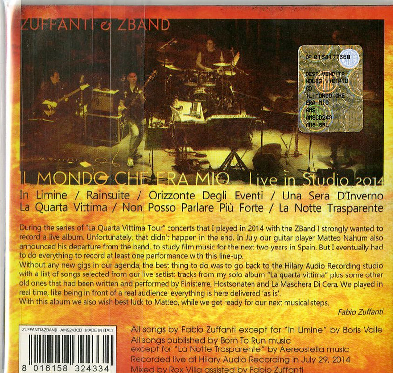 Zuffanti & Zband - Il Mondo Che Era Mio (Live In Studio 2014) CD 8016158324334