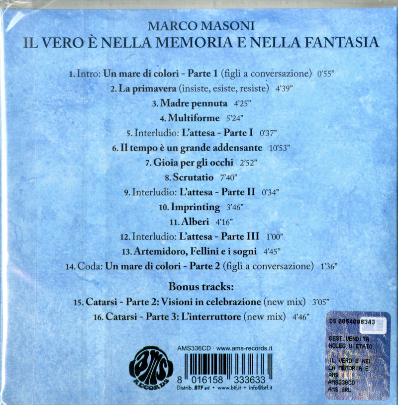 Masoni Marco - Il Vero E' Nella Memoria E Nella Fantasia (Cd Papersleeve) Cd 8016158333633