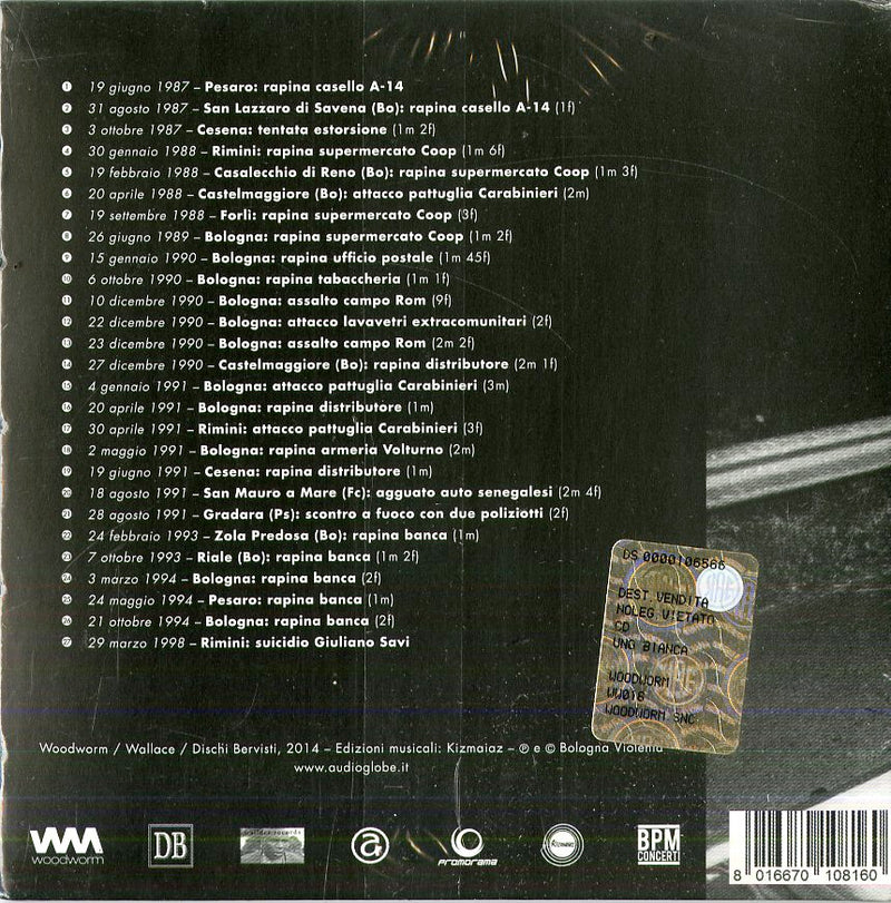 Bologna Violenta - Uno Bianca Cd 8016670108160