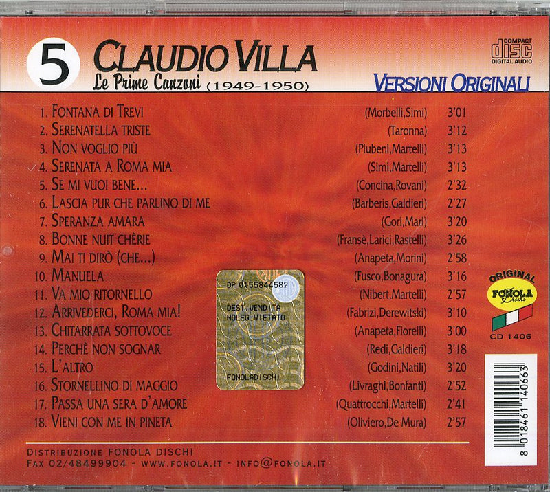 Villa Claudio - Prime Canzoni V.5 Cd 8018461140663