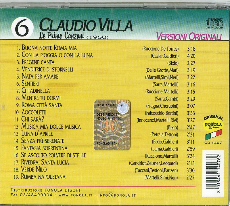 Villa Claudio - Prime Canzoni V.6 CD 8018461140762