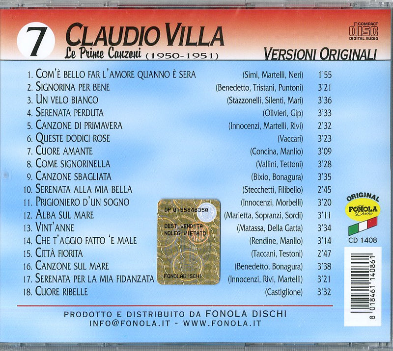 Villa Claudio - Prime Canzoni V.7 Cd 8018461140861