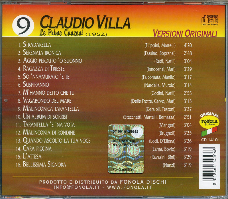 Villa Claudio - Prime Canzoni V.9 Cd 8018461141066