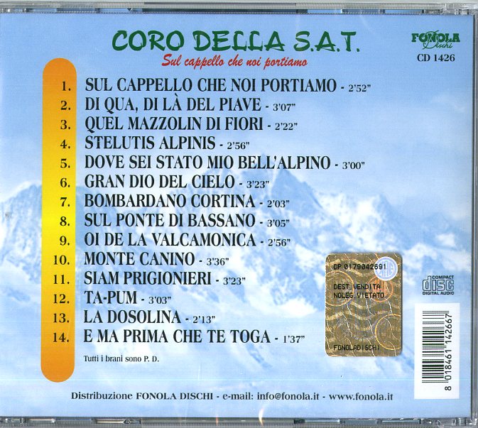Coro Della S.A.T. - Sul Cappello Che Noi Portiamo Cd 8018461142667