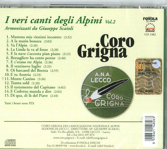 Coro Grigna - I Veri Canti Degli Alpini V.2 Cd 8018461148263