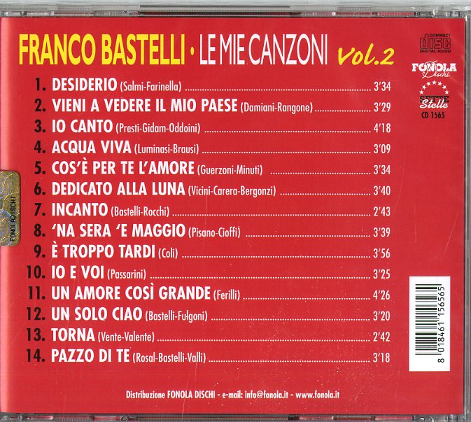 Bastelli Franco - Le Mie Canzoni Vol.2 Cd 8018461156565