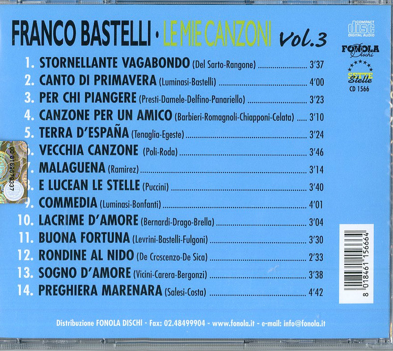 Bastelli Franco - Le Mie Canzoni Vol.3 Cd 8018461156664