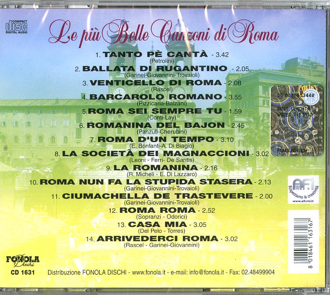 Compilation - Le Piu' Belle Canzoni Di Roma CD 8018461163167