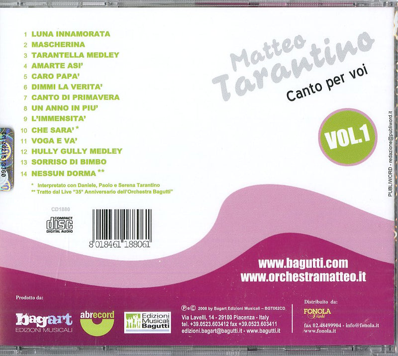 Tarantino Matteo - Canto Per Voi Vol.1 Cd 8018461188061