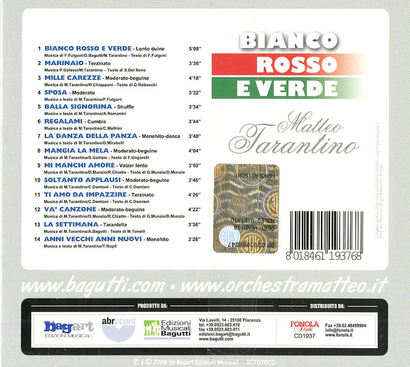 Tarantino Matteo - Bianco Rosso E Verde CD 8018461193768