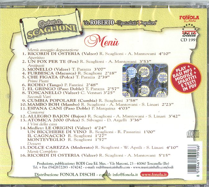 Scaglioni Roberto - Osteria Scaglioni Cd 8018461199166