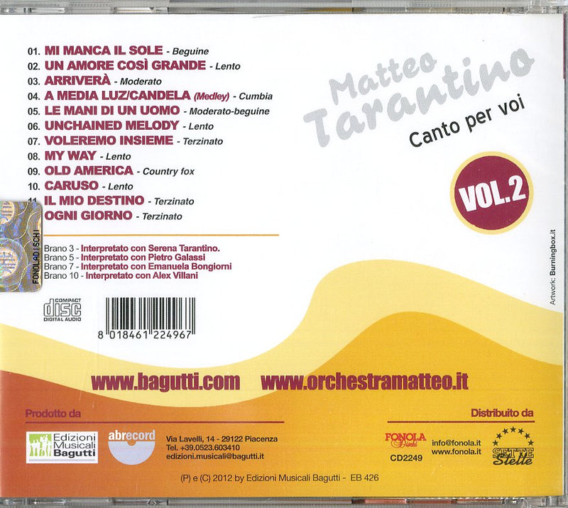 Tarantino Matteo - Canto Per Voi Vol.2 Cd 8018461224967