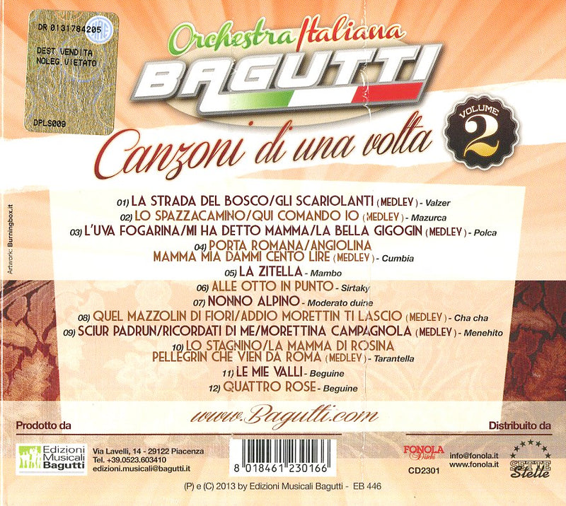 Orchestra Bagutti - Canzoni Di Una Volta V.2 Cd 8018461230166