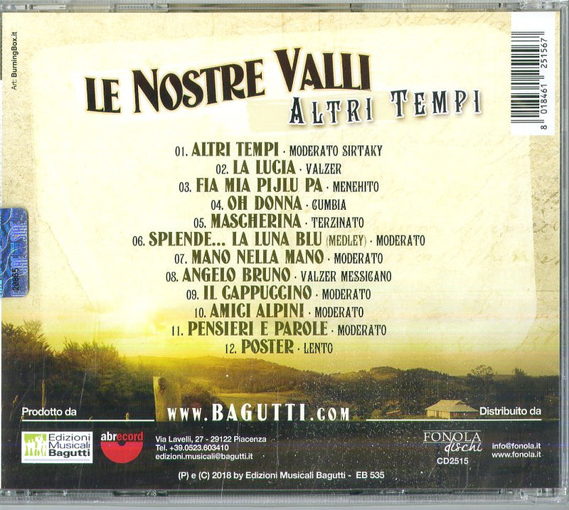 Le Nostre Valli - Altri Tempi (20Th Anniversario 1997 - 2017) Cd 8018461251567