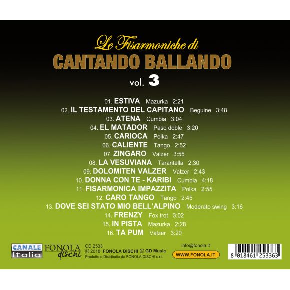 Compilation - Le Fisarmoniche Vol.3 Di Cantando Ballando Cd 8018461253363