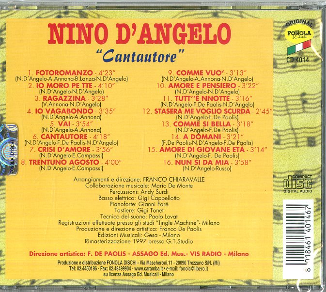 D'Angelo Nino - Cantautore CD 8018461401467