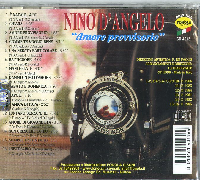 D'Angelo Nino - Amore Provvisorio Cd 8018461401566