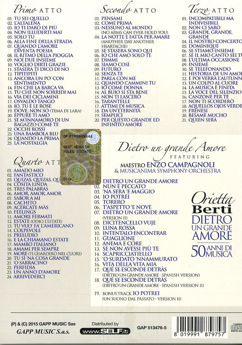 Berti Orietta - Dietro Un Grande Amore 50 Anni Di Musica (Box5Cd) Cd 8019991879757