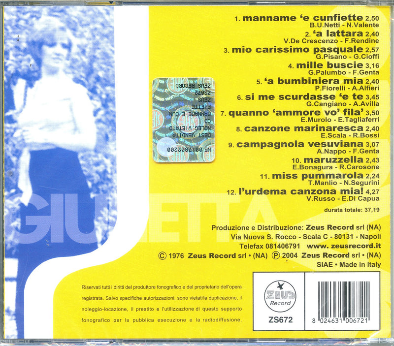 Sacco Giulietta - Manname 'E Cunfiette Cd 8024631006721