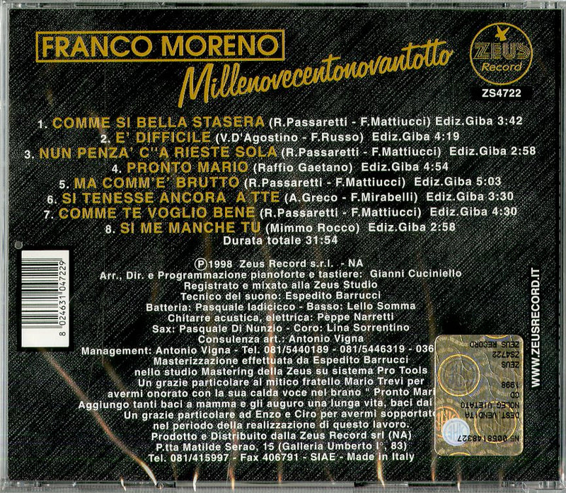 Moreno F. - Millenovecentonovantotto Cd 8024631047229