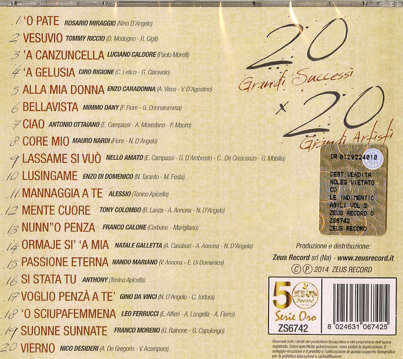 Compilation - Le Indimenticabili Vol.2 Cd 8024631067425