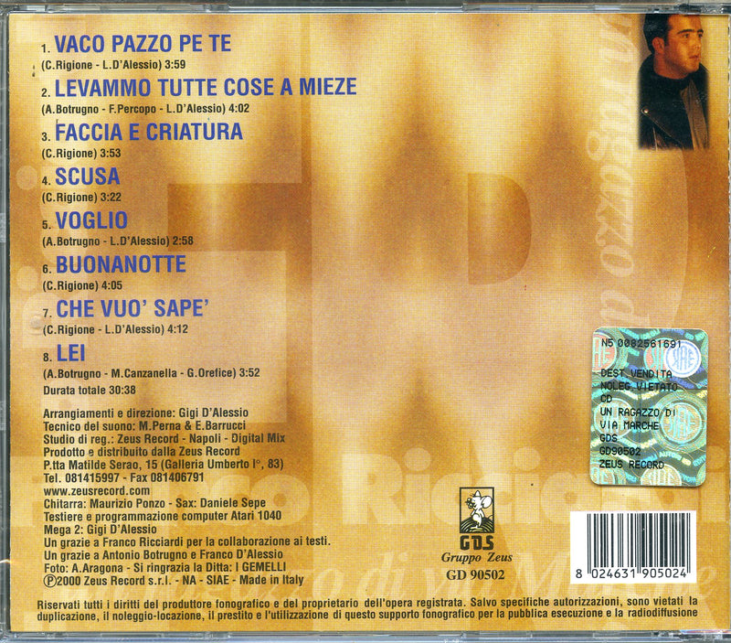 Ricciardi Franco - Un Ragazzo Di Via Marche Cd 8024631905024