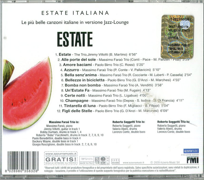 Farao' Massimo Trio - Estate Italiana (Le Piu' Belle Canzoni Italiane In Versione Jazz Lounge) Cd 8028980358326