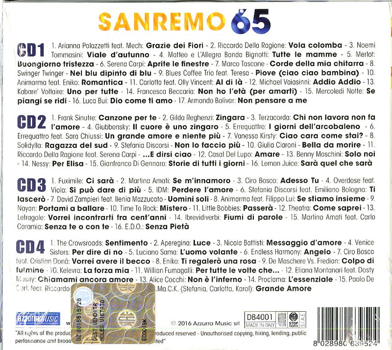 Compilation - Festival Di Sanremo (65 Canzoni Vincitrici Cover Dal 1951 Al 2015 Nuovi Tal Cd 8028980639524