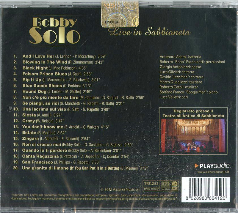 Solo Bobby - Live In Sabbioneta Cd 8028980664120