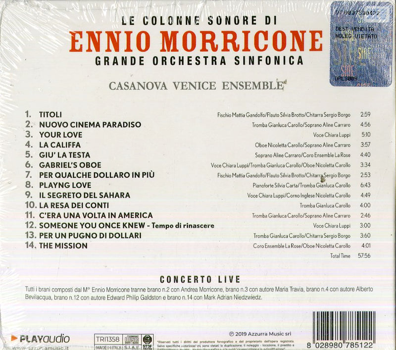 Morricone Ennio E L'Orchestra Sinfonica Venice Casanova Ensemble - Le Colonne Sonore Di Ennio Morricone CD 8028980785122